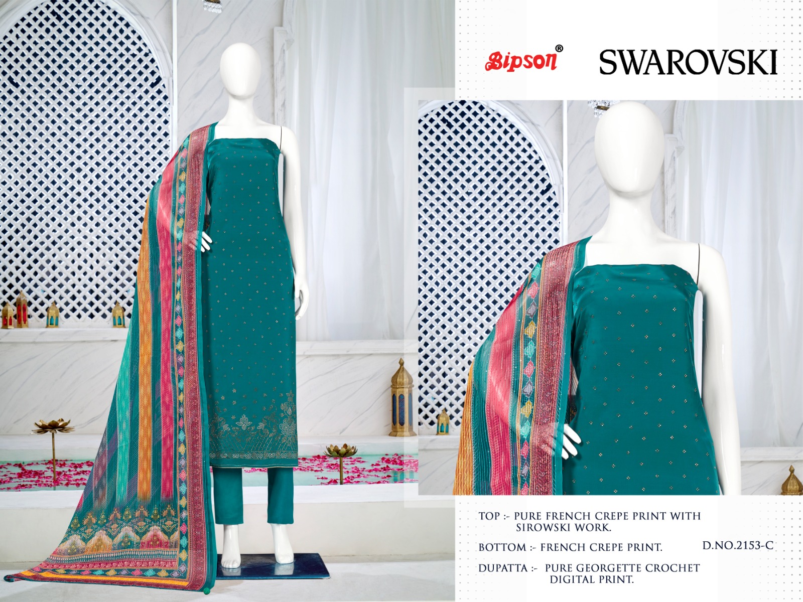 bipson swarovski 2153 French creape exclusive print salwar suit catalog