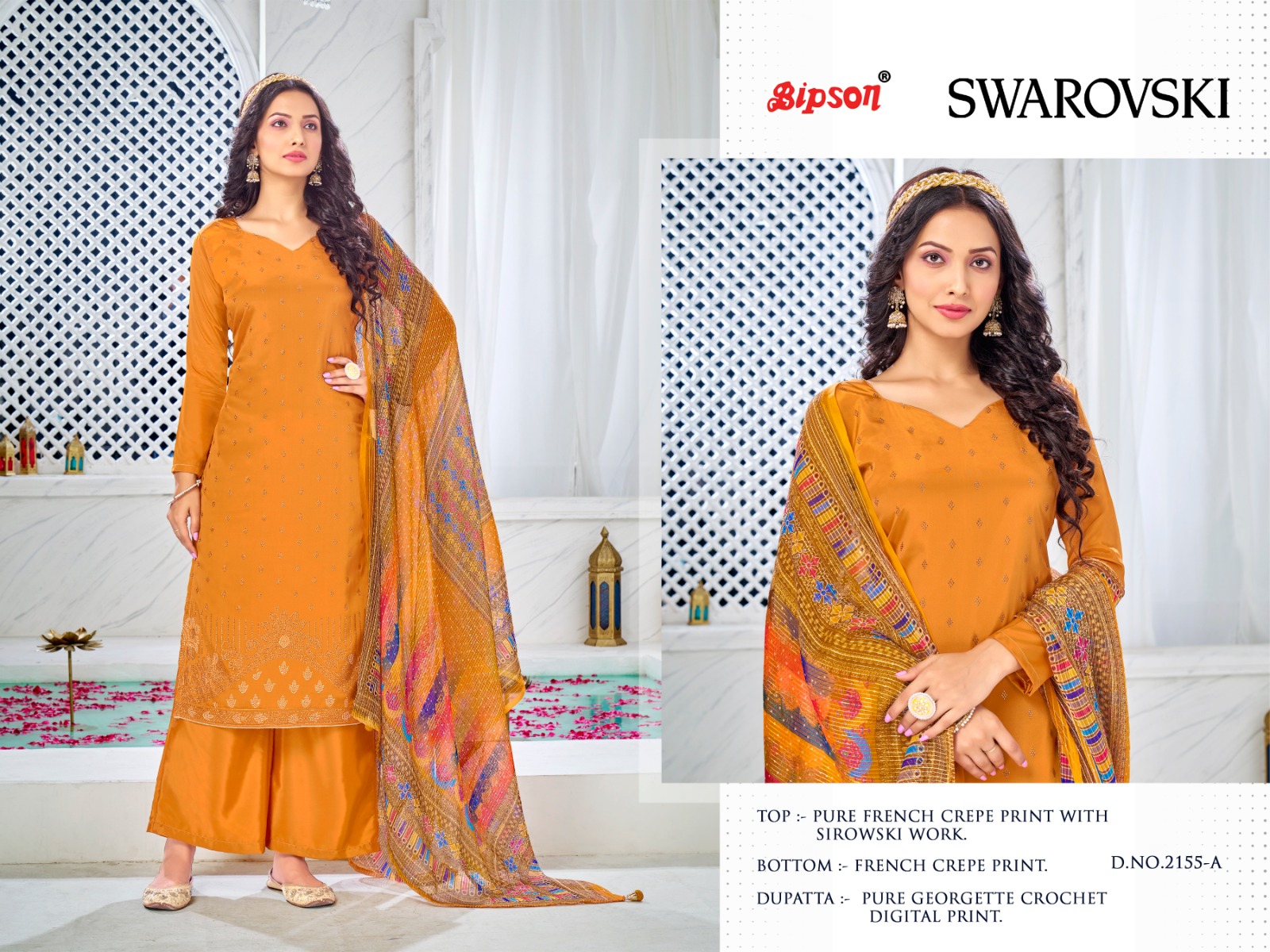 bipson swarovski 2155 French creape elegant salwar suit catalog