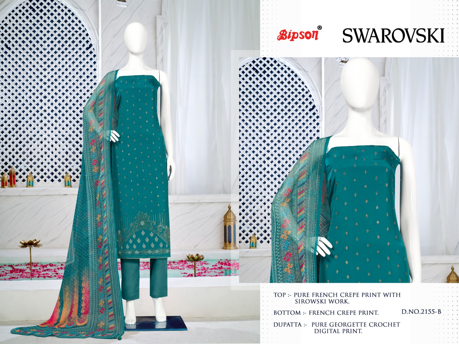 bipson swarovski 2155 French creape elegant salwar suit catalog