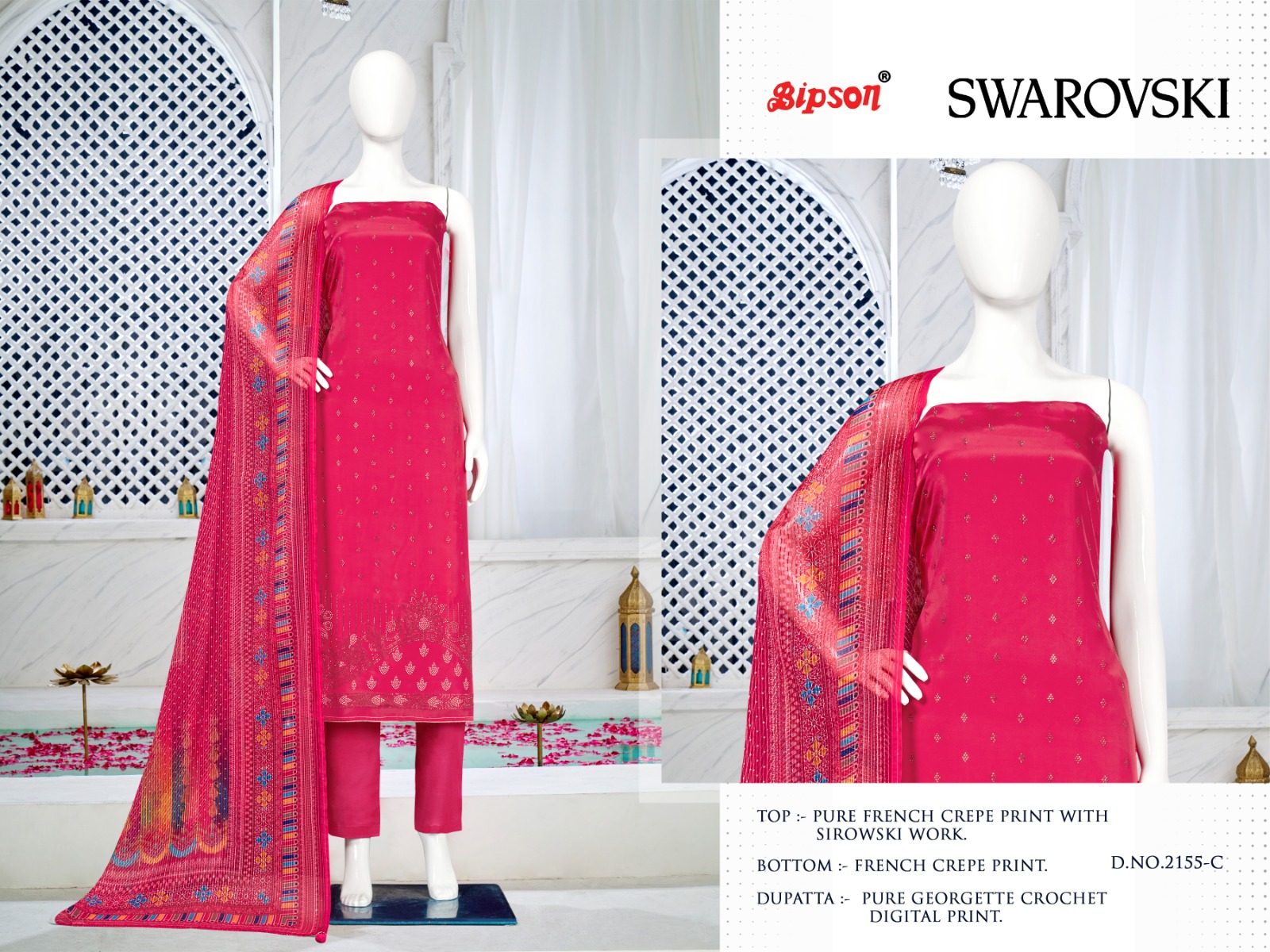 bipson swarovski 2155 French creape elegant salwar suit catalog