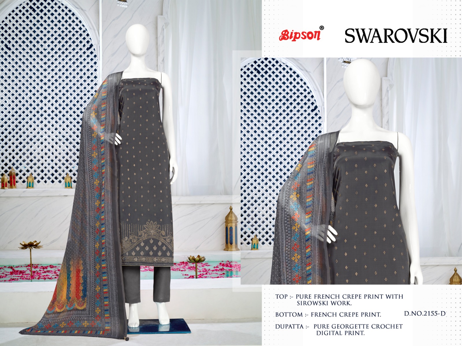 bipson swarovski 2155 French creape elegant salwar suit catalog