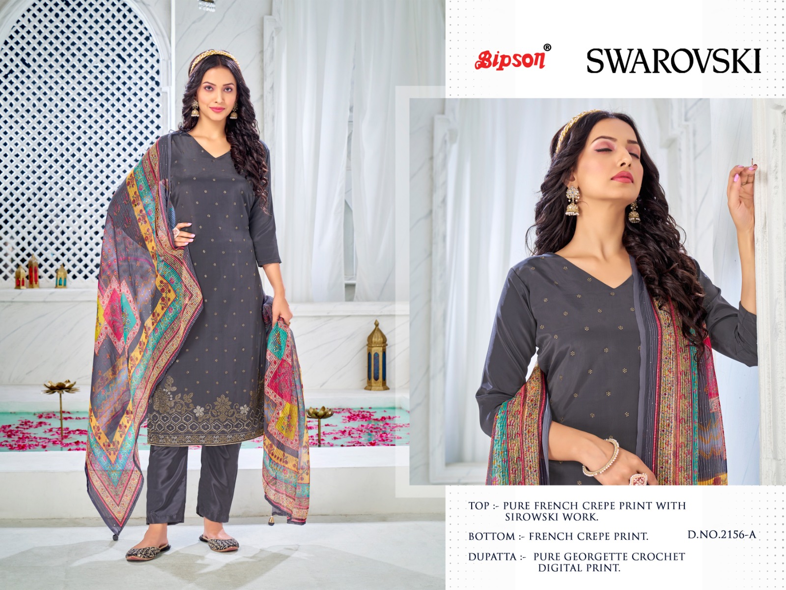 bipson swarovski 2156 French creape regal look salwar suit catalog