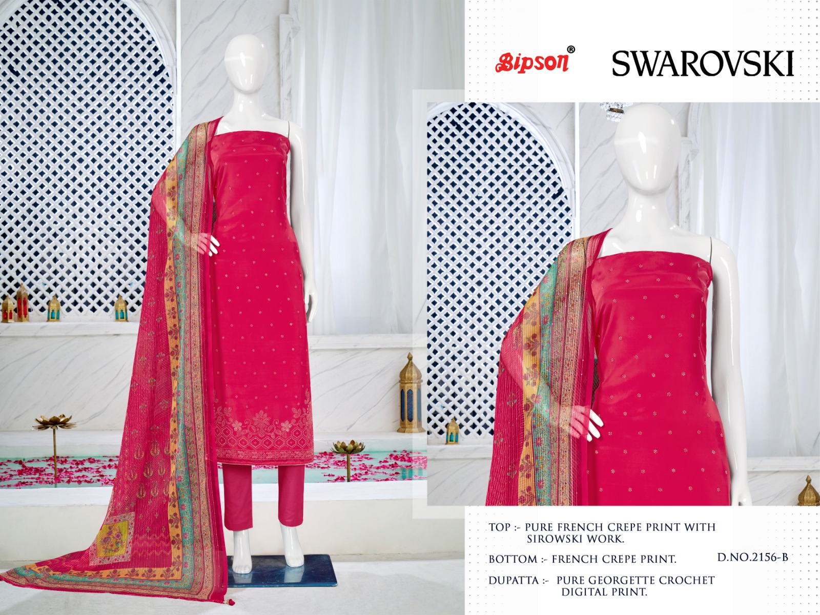 bipson swarovski 2156 French creape regal look salwar suit catalog