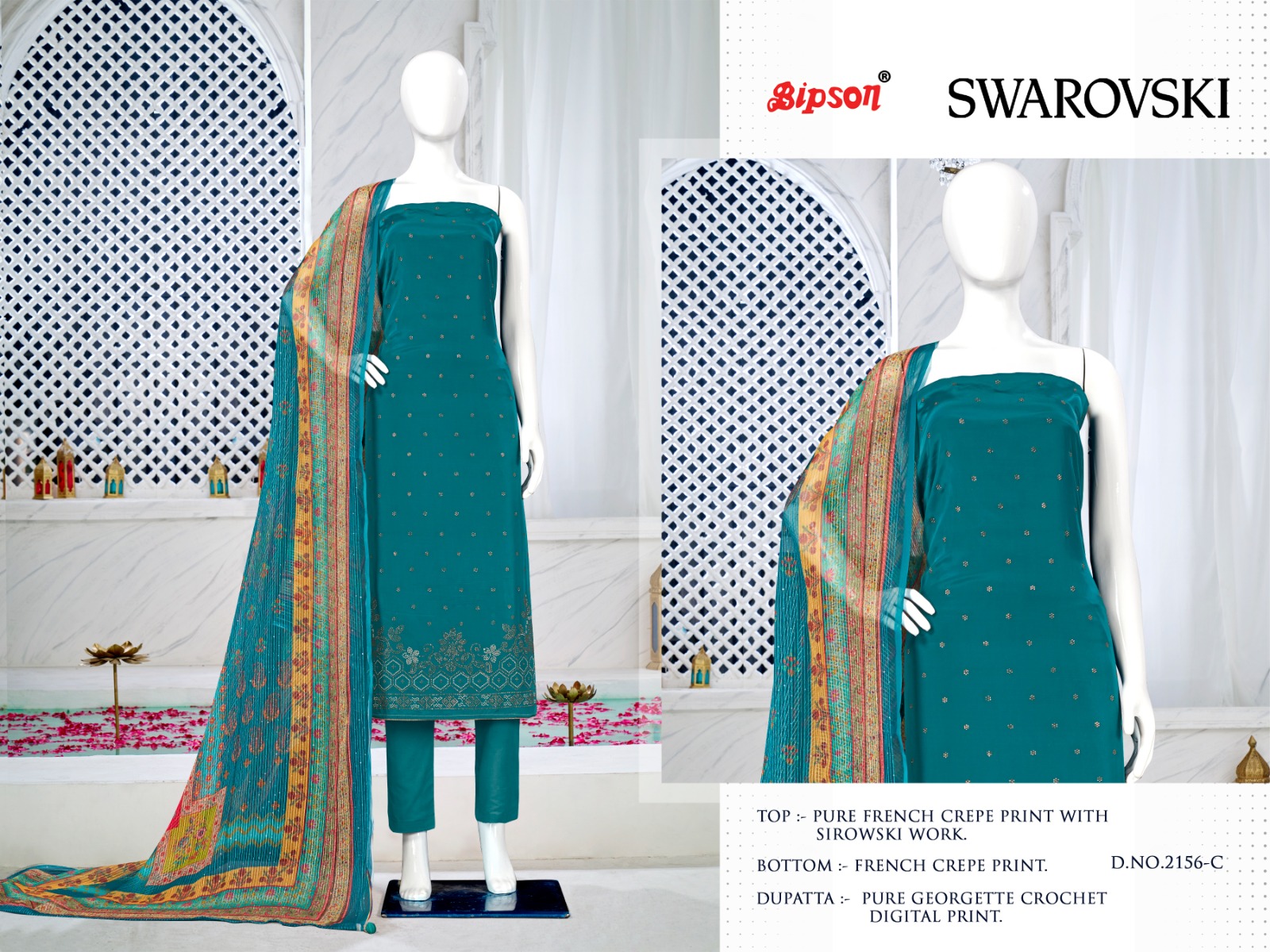 bipson swarovski 2156 French creape regal look salwar suit catalog