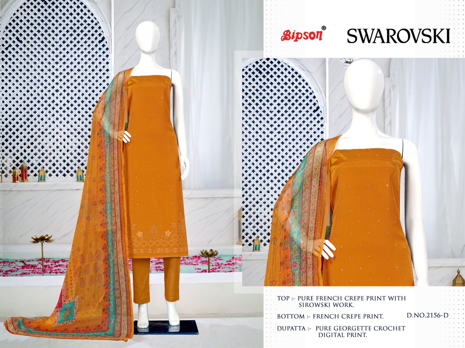 bipson swarovski 2156 French creape regal look salwar suit catalog