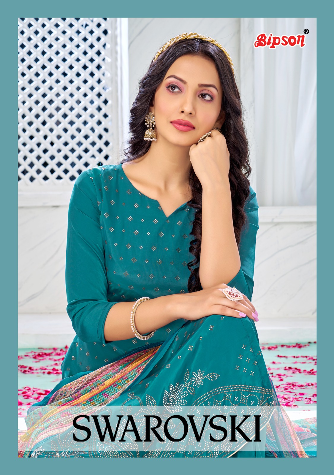 bipson swarovski 2158 French creape catchy look salwar suit catalog