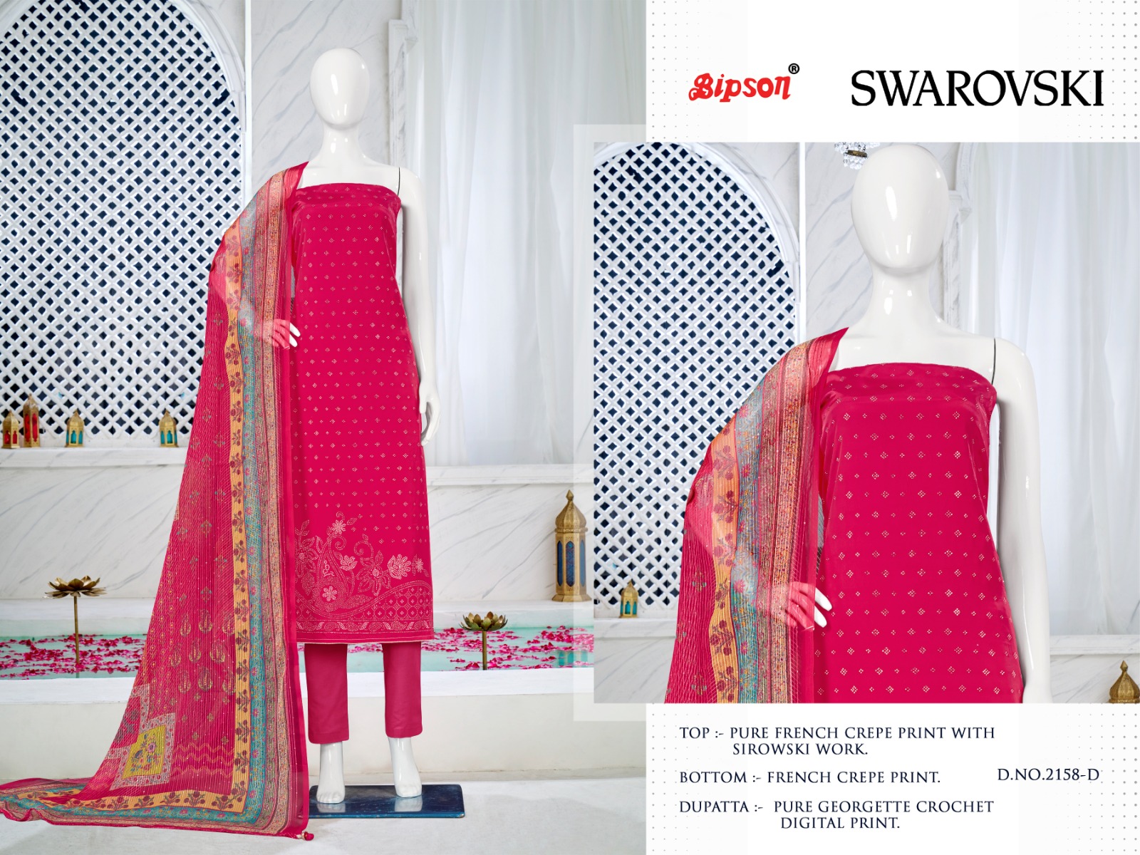 bipson swarovski 2158 French creape catchy look salwar suit catalog