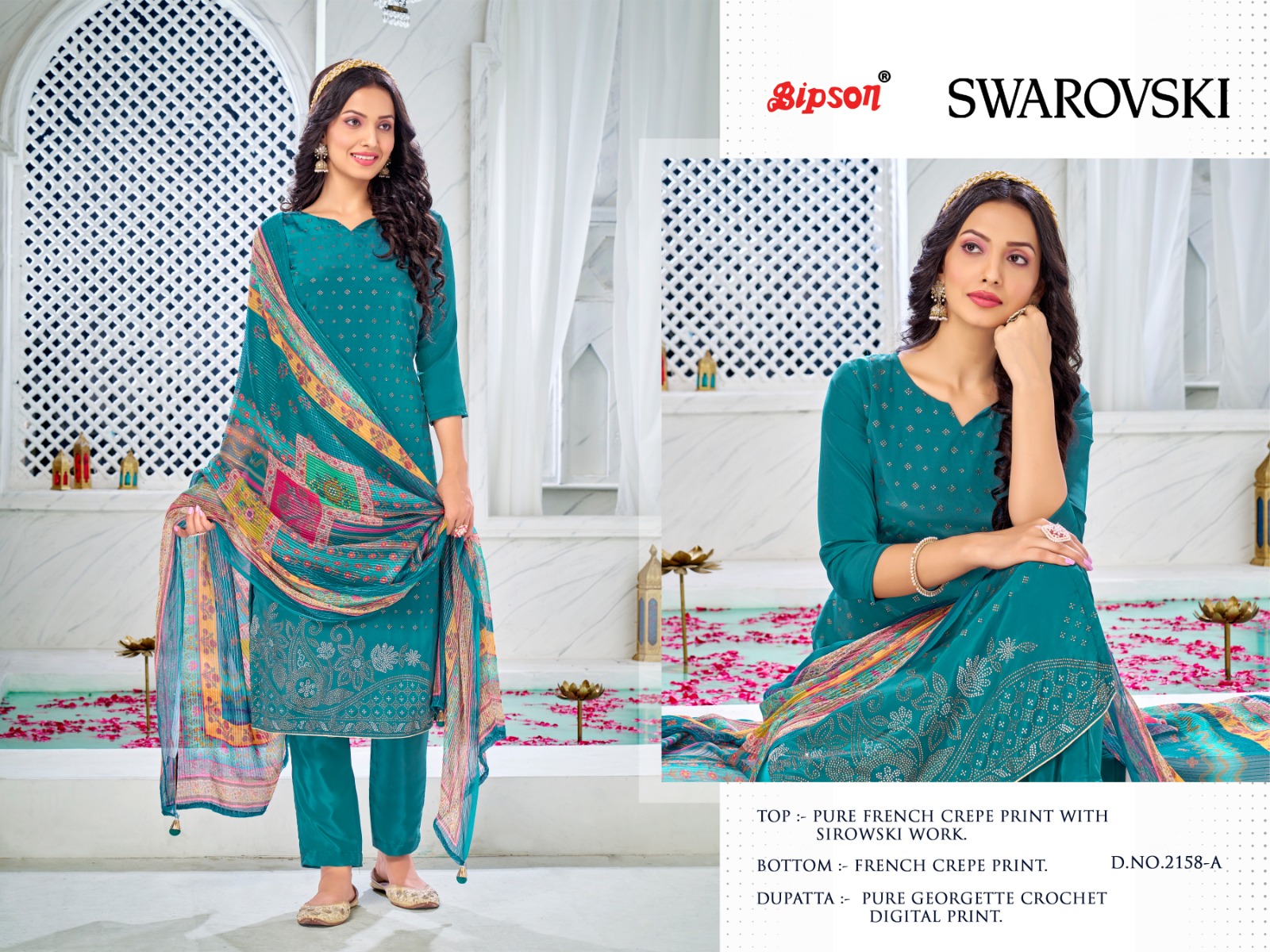 bipson swarovski 2158 French creape catchy look salwar suit catalog