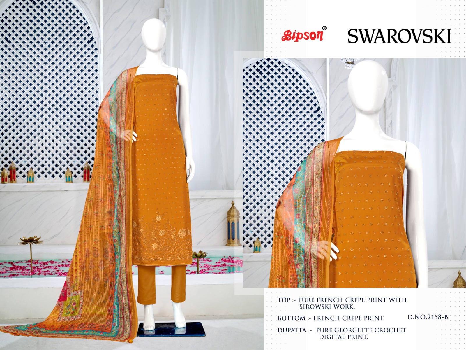 bipson swarovski 2158 French creape catchy look salwar suit catalog