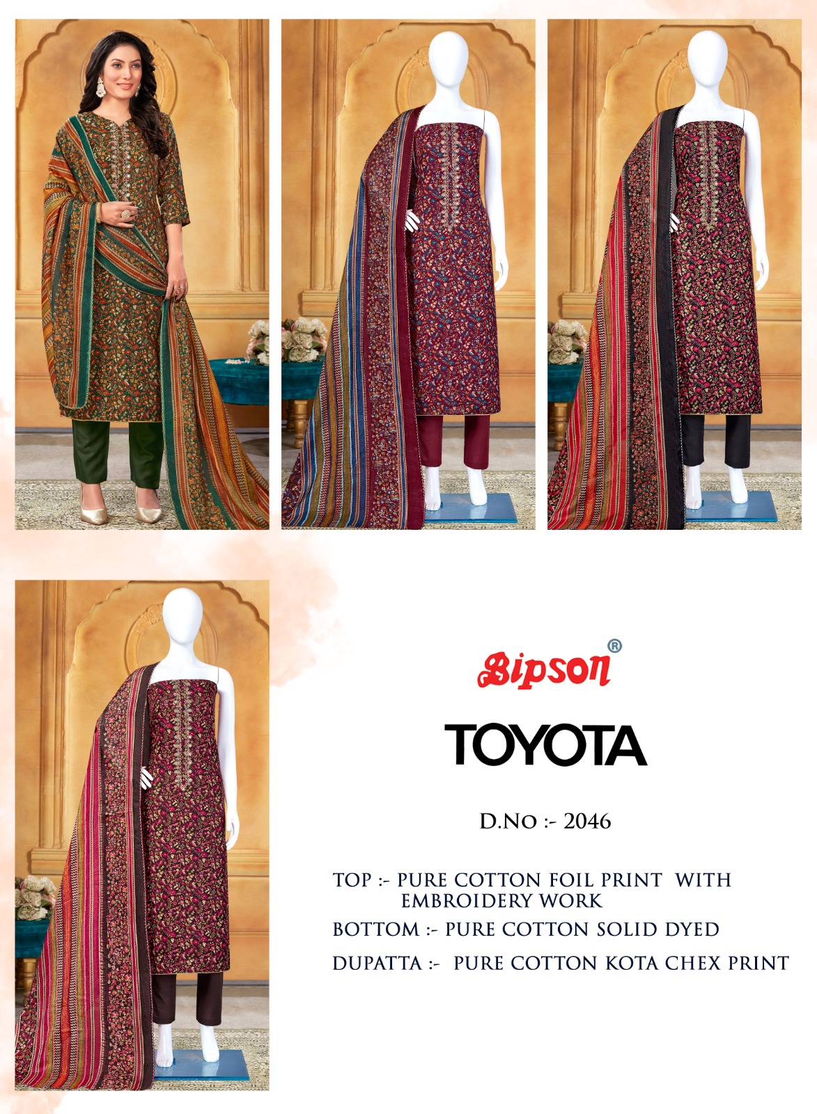 bipson Toyota 2046 cotton grace ful look salwar suit catalog