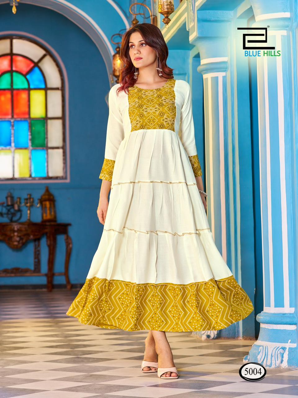 blue hills snow white rayon attractive look kurti catalog