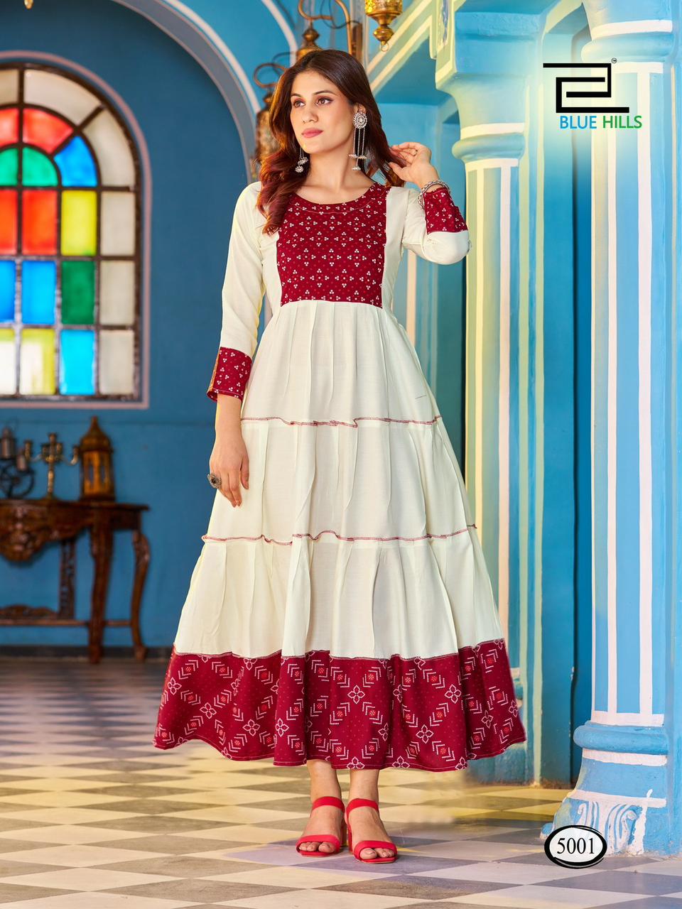 blue hills snow white rayon attractive look kurti catalog