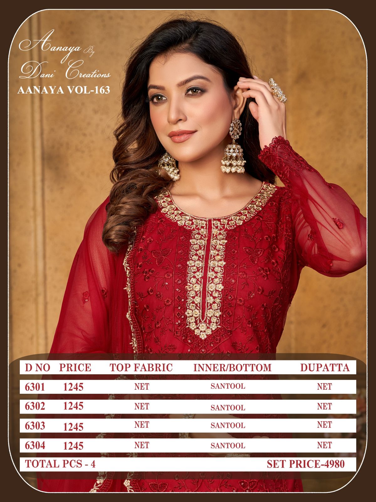 dani Aanaya Vol 163 6300 Series net heavy look salwar suit catalog