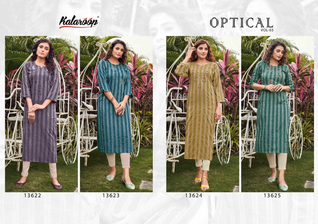 kalaroop by kajree Optical Vol 3 rayon innovativee look kurti catalog