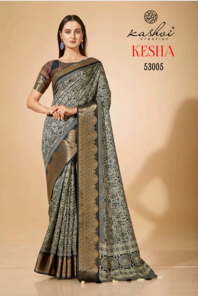 lt saree kashvi creation kesha dola jaquard attrective look saree catalog