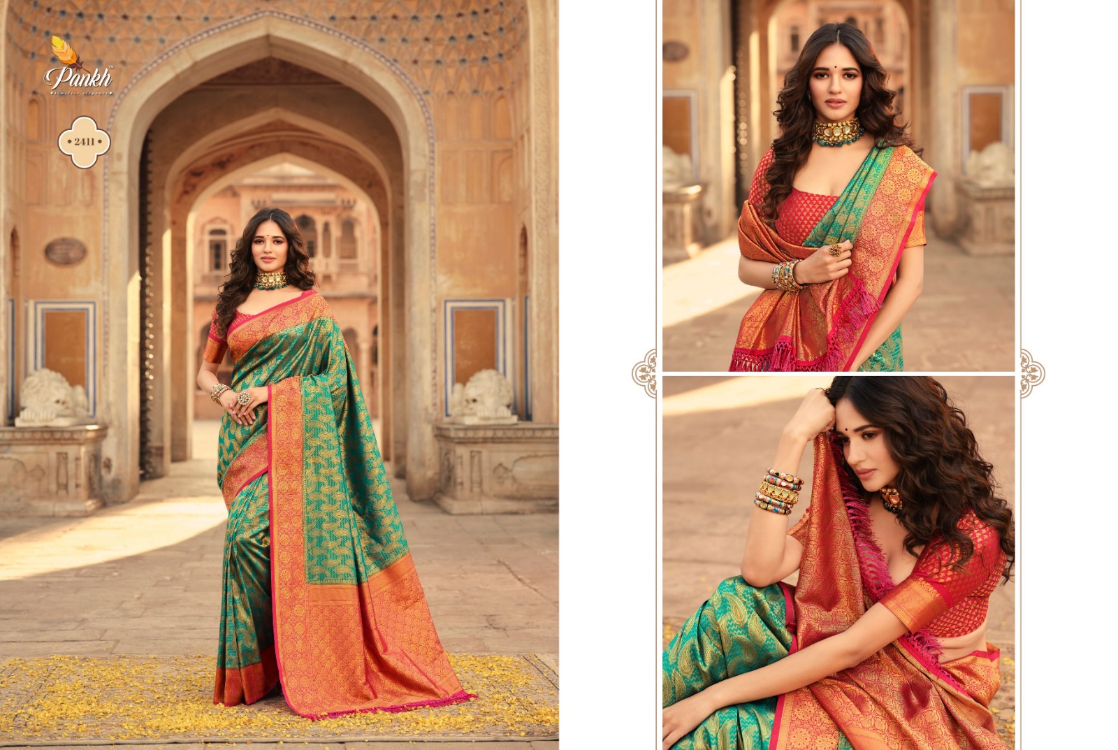 pink lotus pankh Parampara vol 2 Kanjiveram Silk attrective print saree catalog