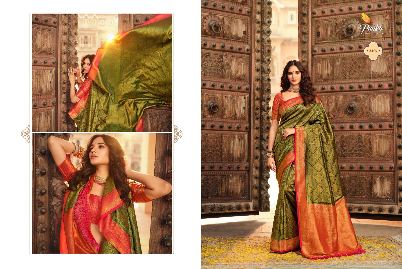 pink lotus pankh Parampara vol 2 Kanjiveram Silk attrective print saree catalog