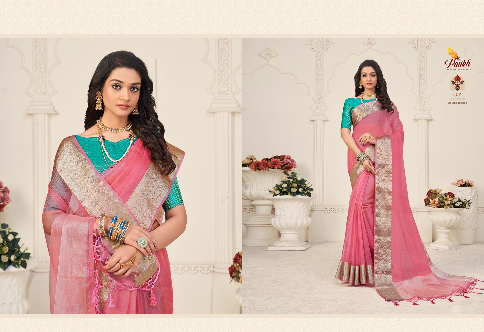 pink lotus pankh zoya silk Organza decent look saree catalog