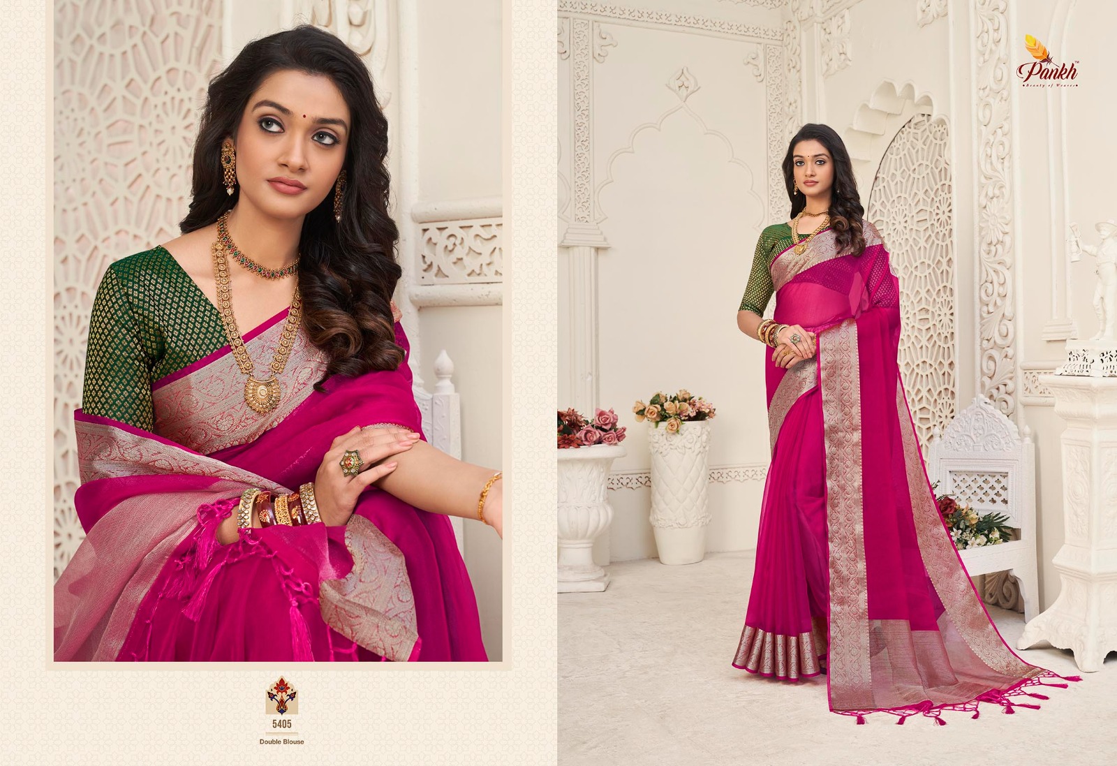 pink lotus pankh zoya silk Organza decent look saree catalog