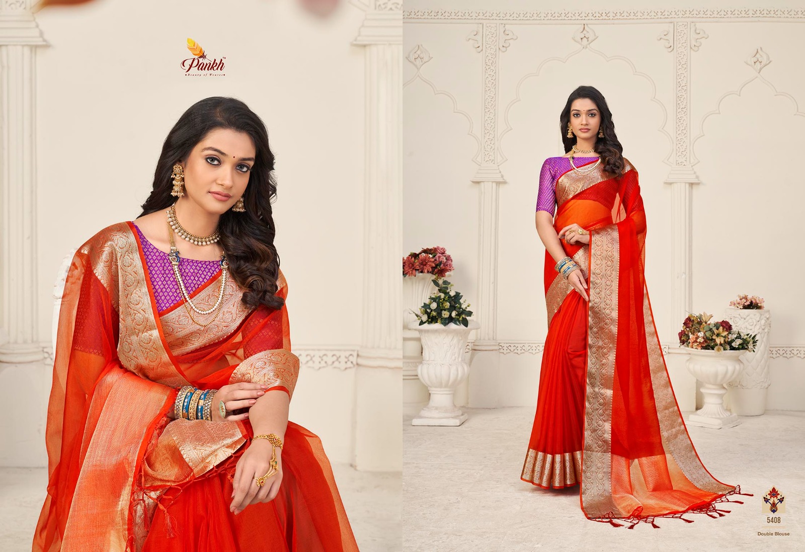 pink lotus pankh zoya silk Organza decent look saree catalog