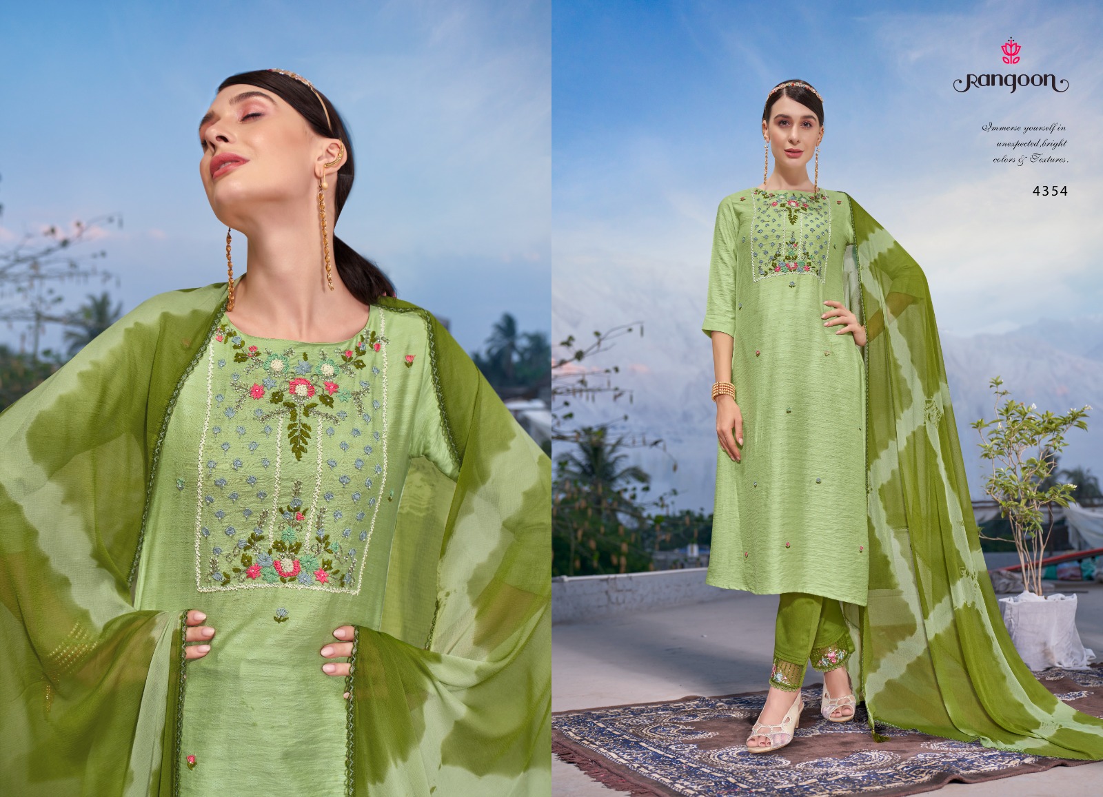 rangoon atrang viscose new and modern style top bottom with dupatta catalog