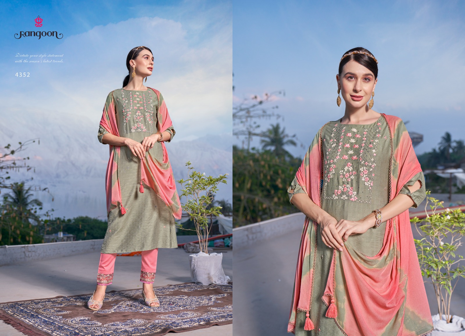 rangoon atrang viscose new and modern style top bottom with dupatta catalog