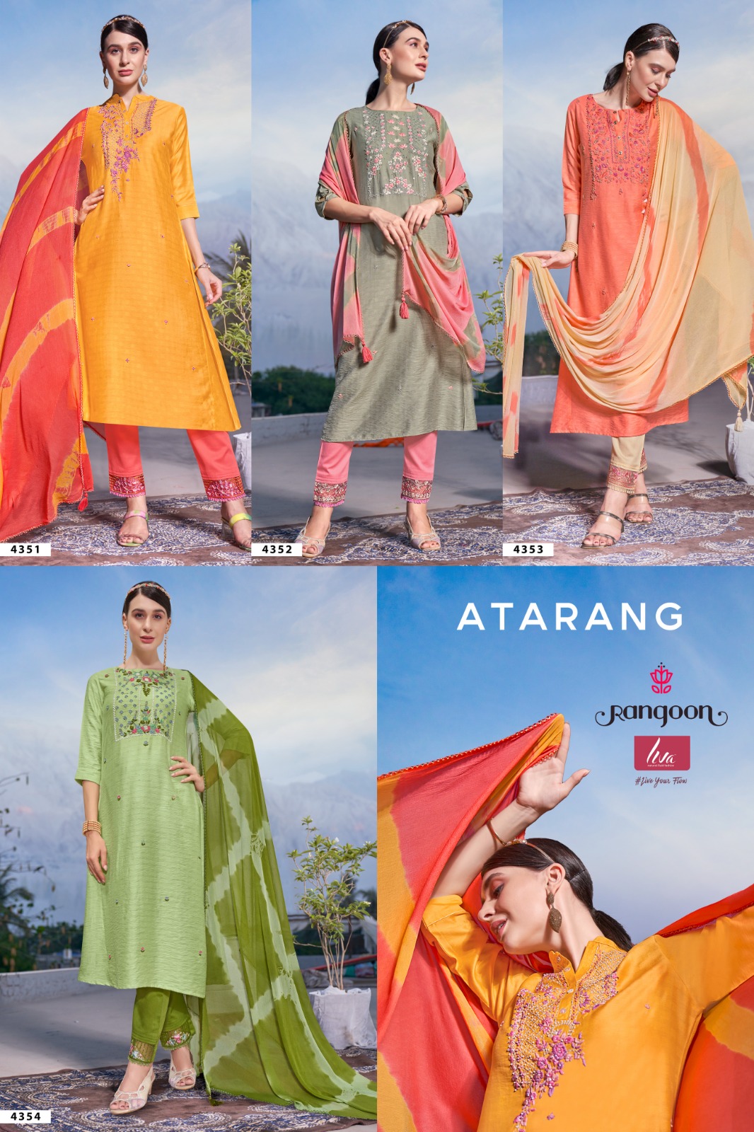 rangoon atrang viscose new and modern style top bottom with dupatta catalog