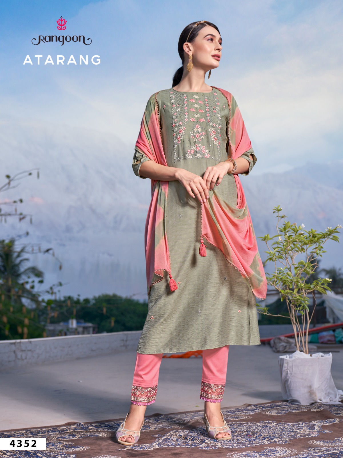 rangoon atrang viscose new and modern style top bottom with dupatta catalog