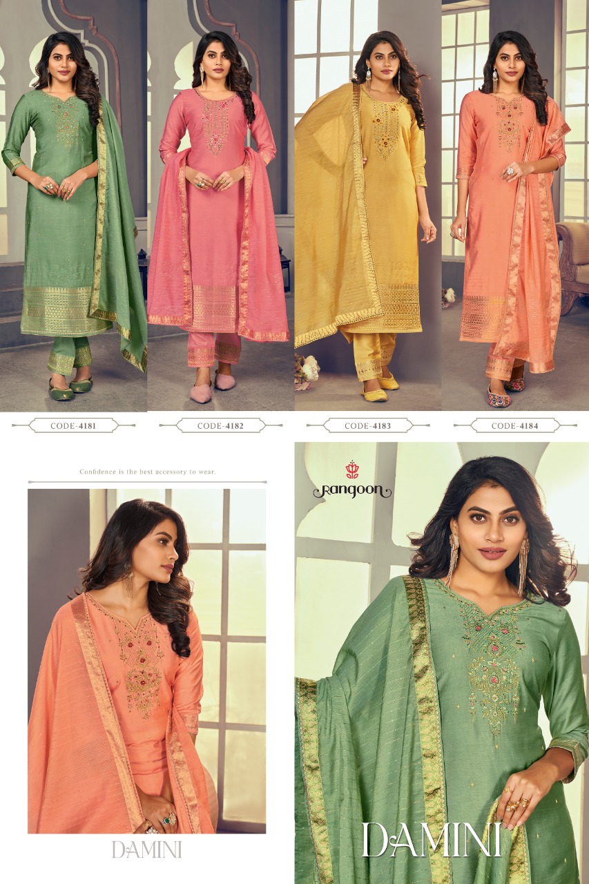 rangoon damini viscose new and modern style top bottom with dupatta catalog