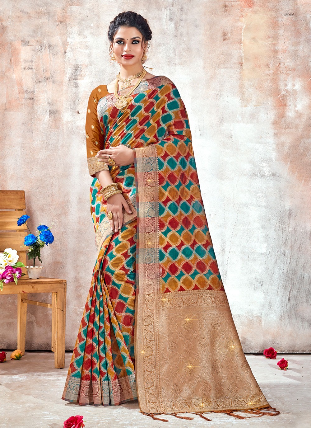 sangam print bhargavi organza decent look saree catalog