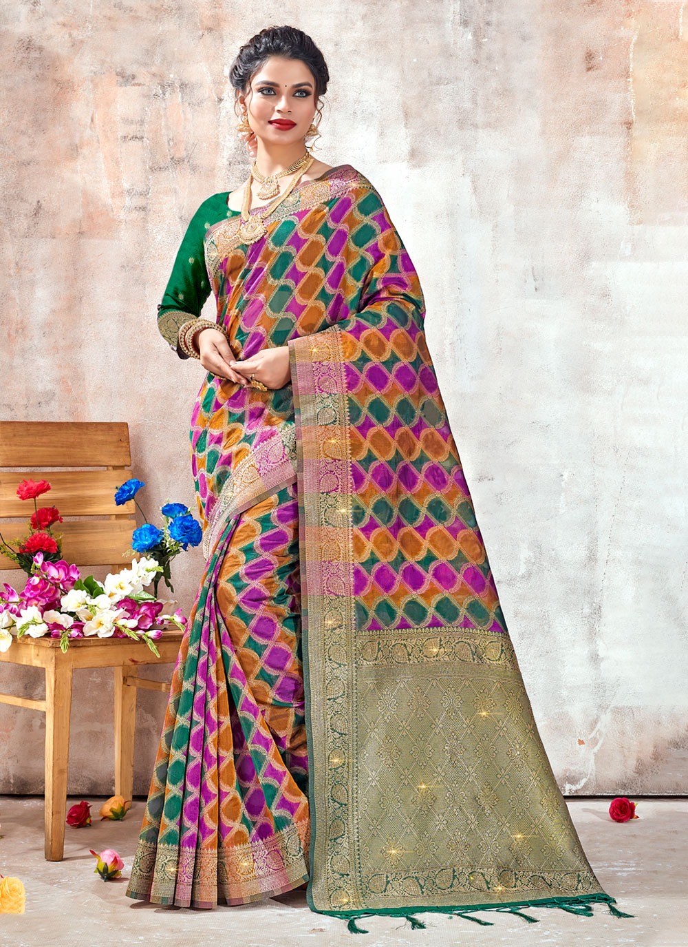 sangam print bhargavi organza decent look saree catalog