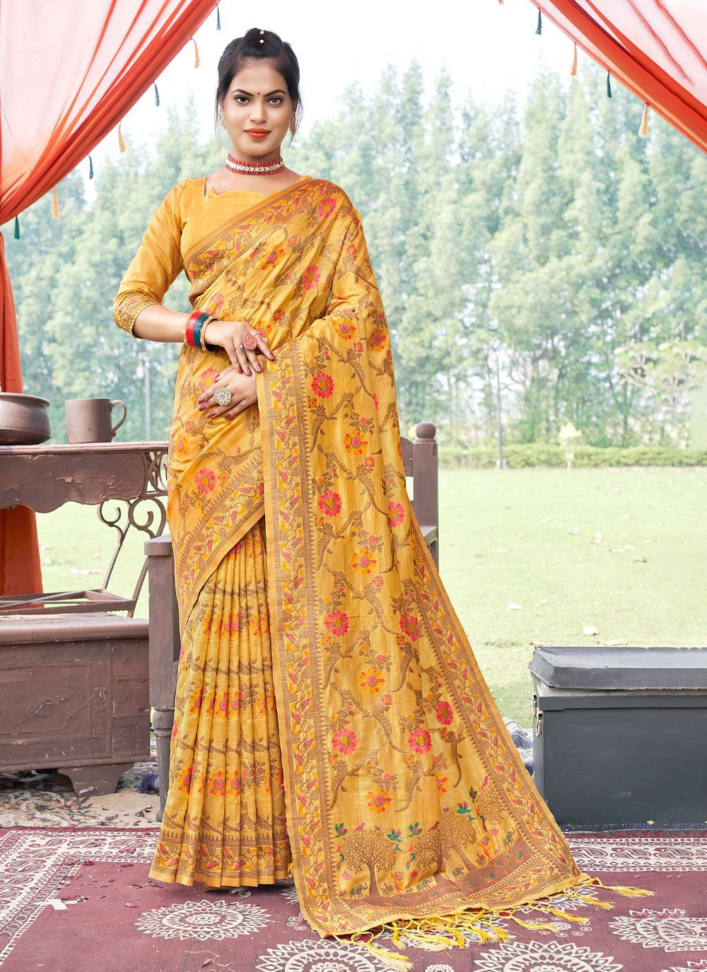 sangam print kalina silk silk regal look saree catalog