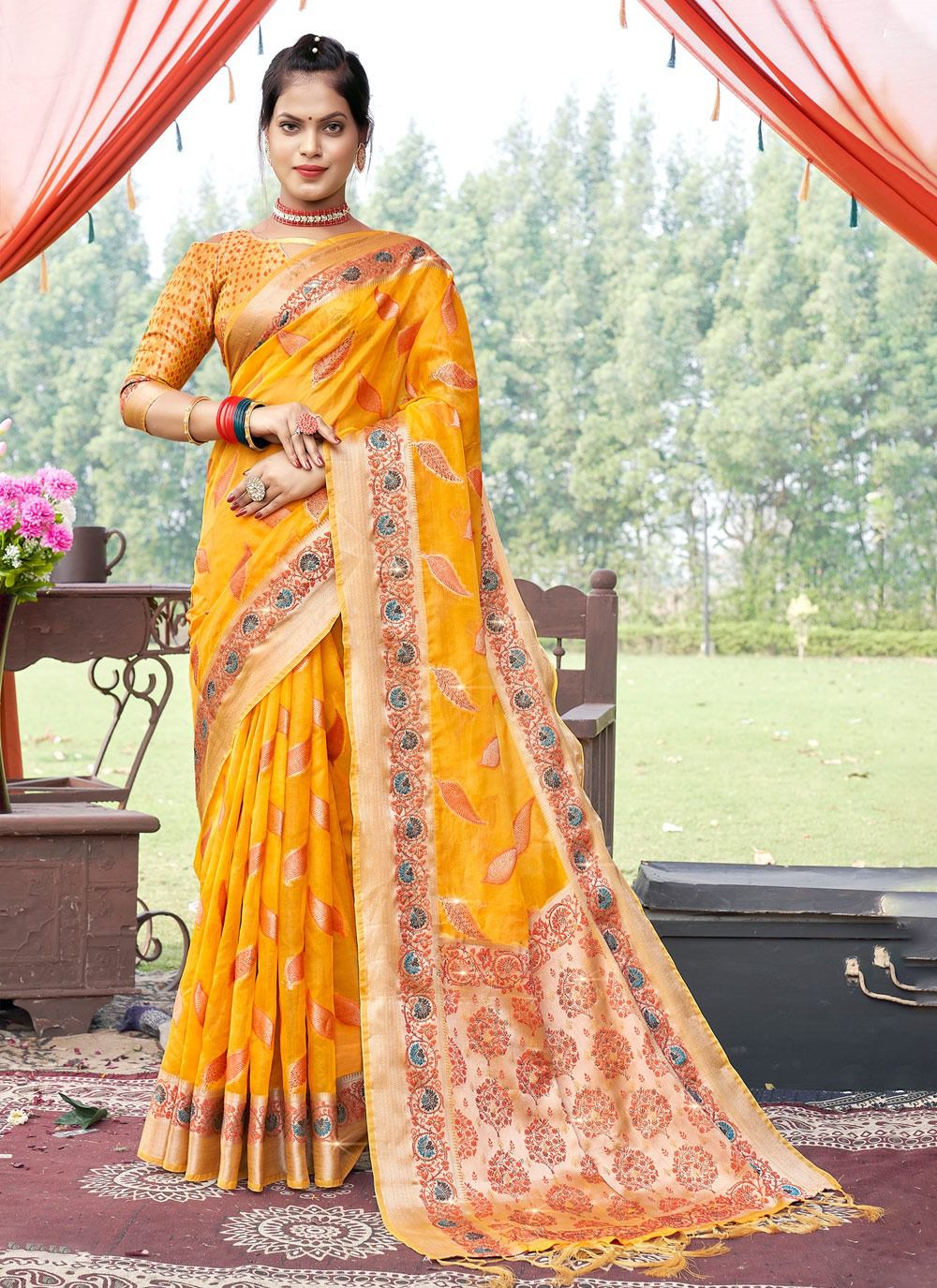 sangam print krisna organza regal look saree catalog