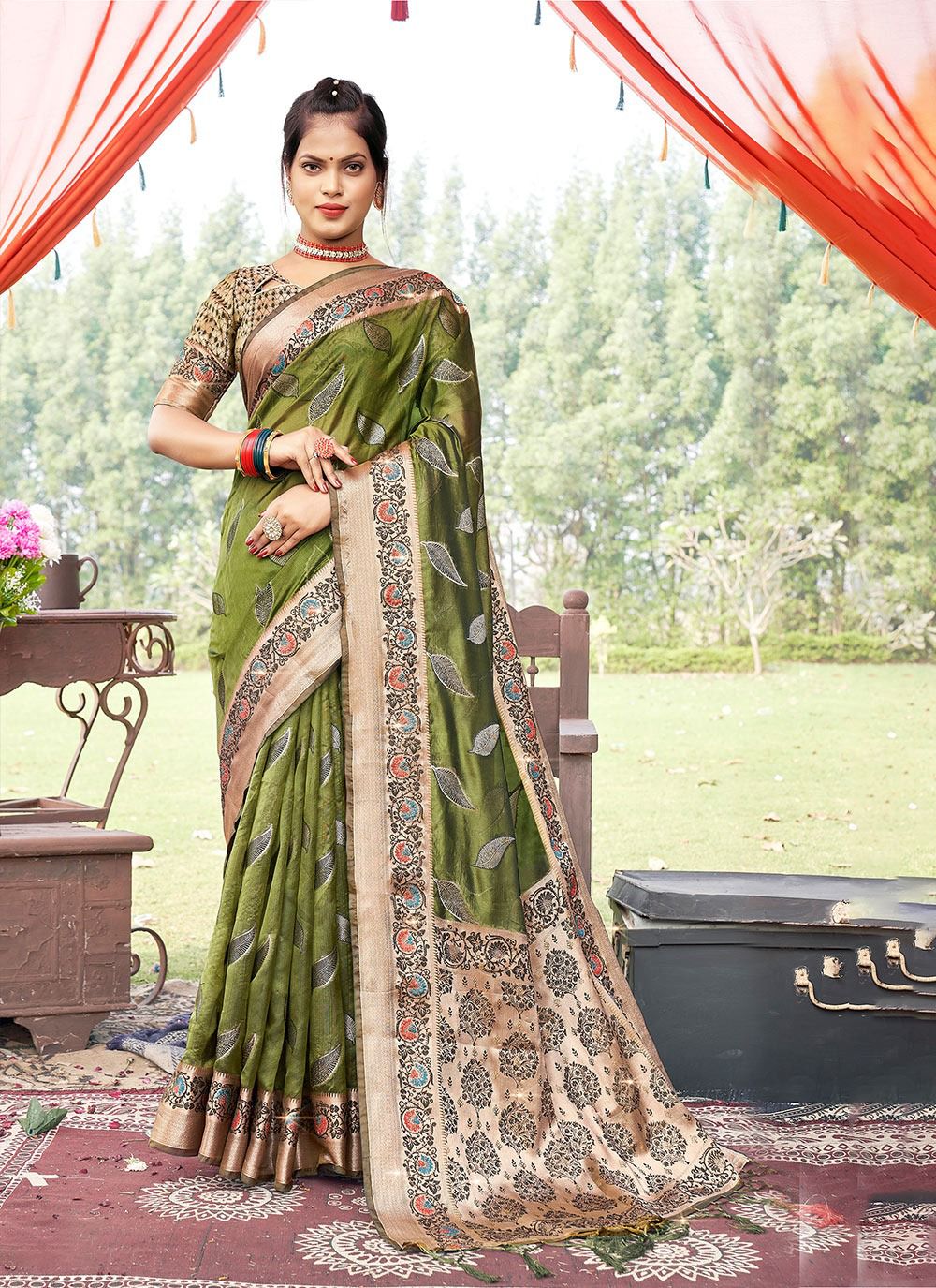 sangam print krisna organza regal look saree catalog