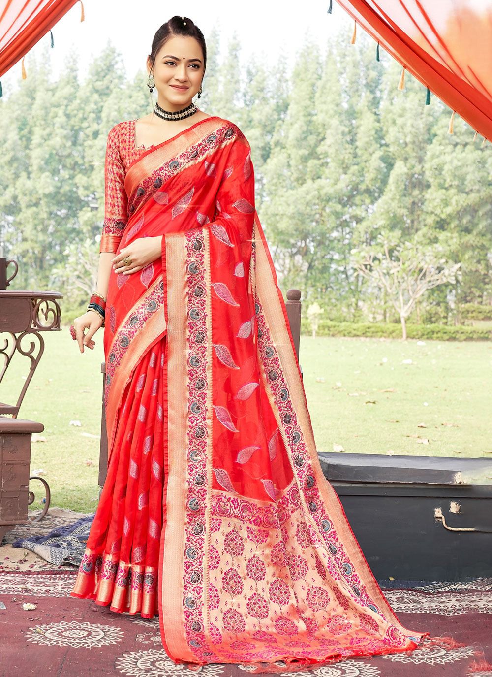 sangam print krisna organza regal look saree catalog