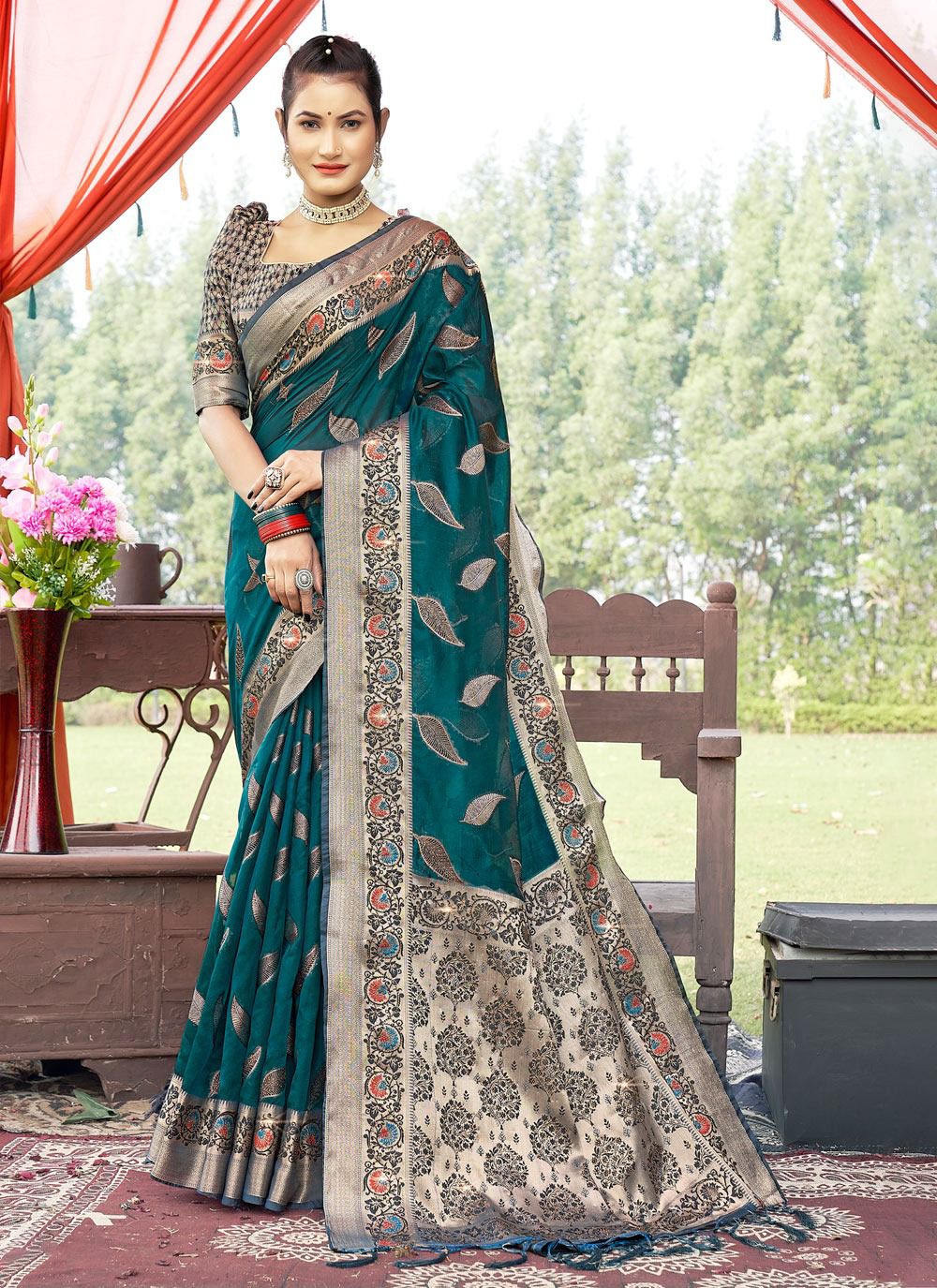 sangam print krisna organza regal look saree catalog