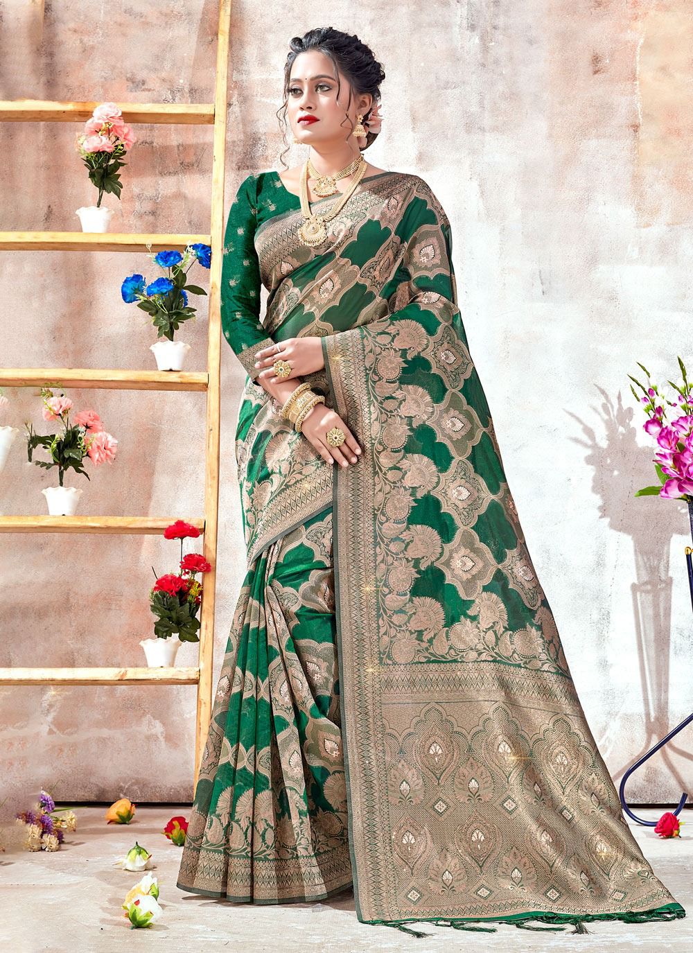 sangam print rukmani organza regal look saree catalog