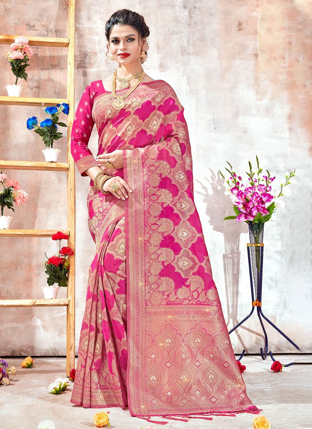 sangam print rukmani organza regal look saree catalog