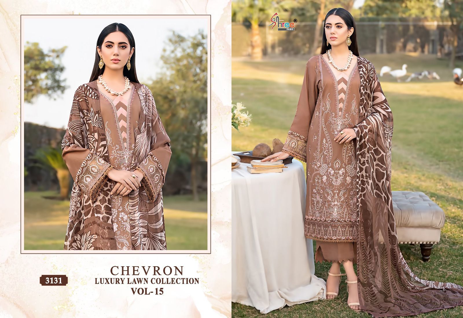 Shee fabs chevron luxury lawn collection vol 15 lawn decent  look salwar suit with siffon dupatta catalog