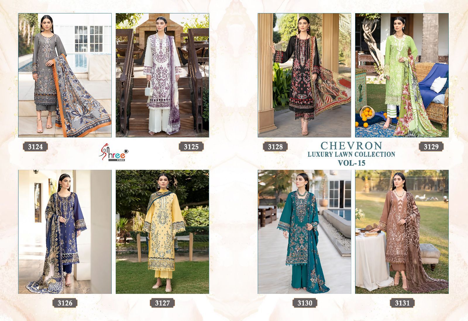 Shee fabs chevron luxury lawn collection vol 15 lawn decent  look salwar suit with siffon dupatta catalog