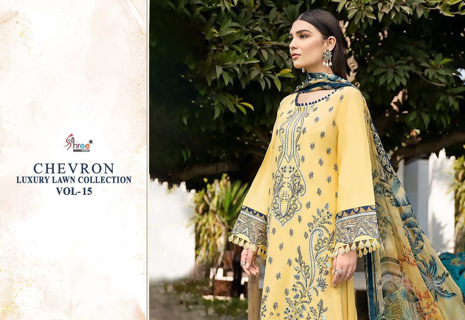 Shee fabs chevron luxury lawn collection vol 15 lawn decent  look salwar suit with siffon dupatta catalog