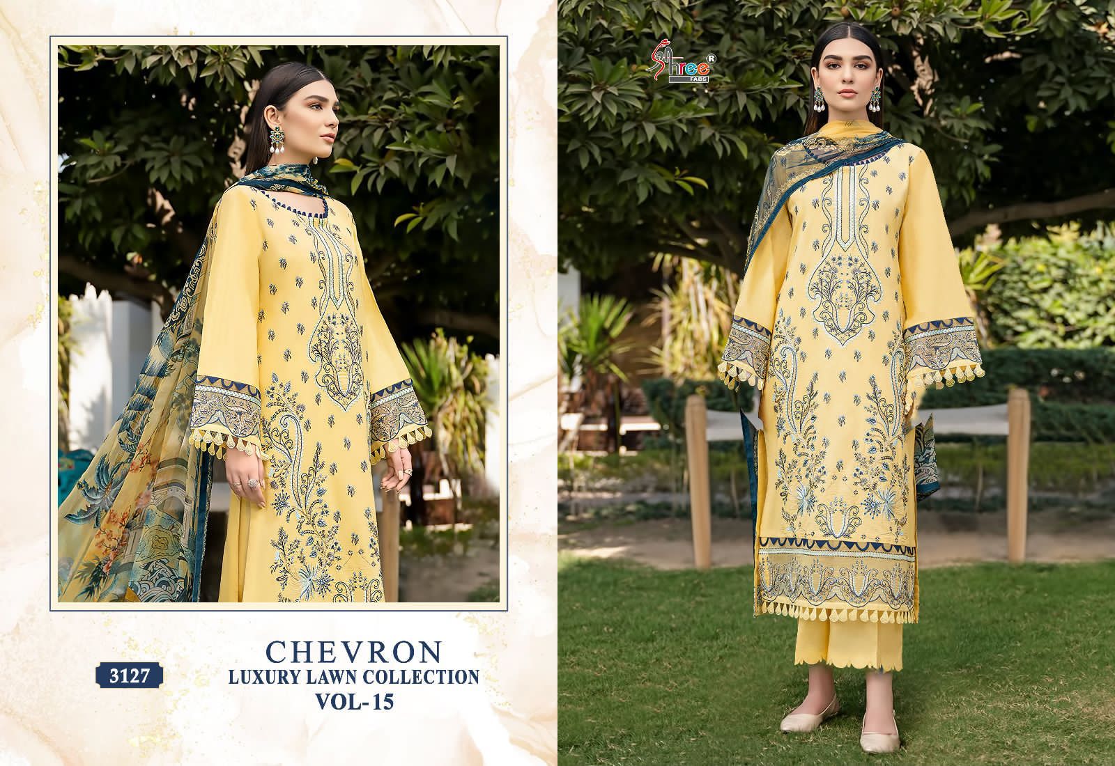 Shee fabs chevron luxury lawn collection vol 15 lawn decent  look salwar suit with siffon dupatta catalog