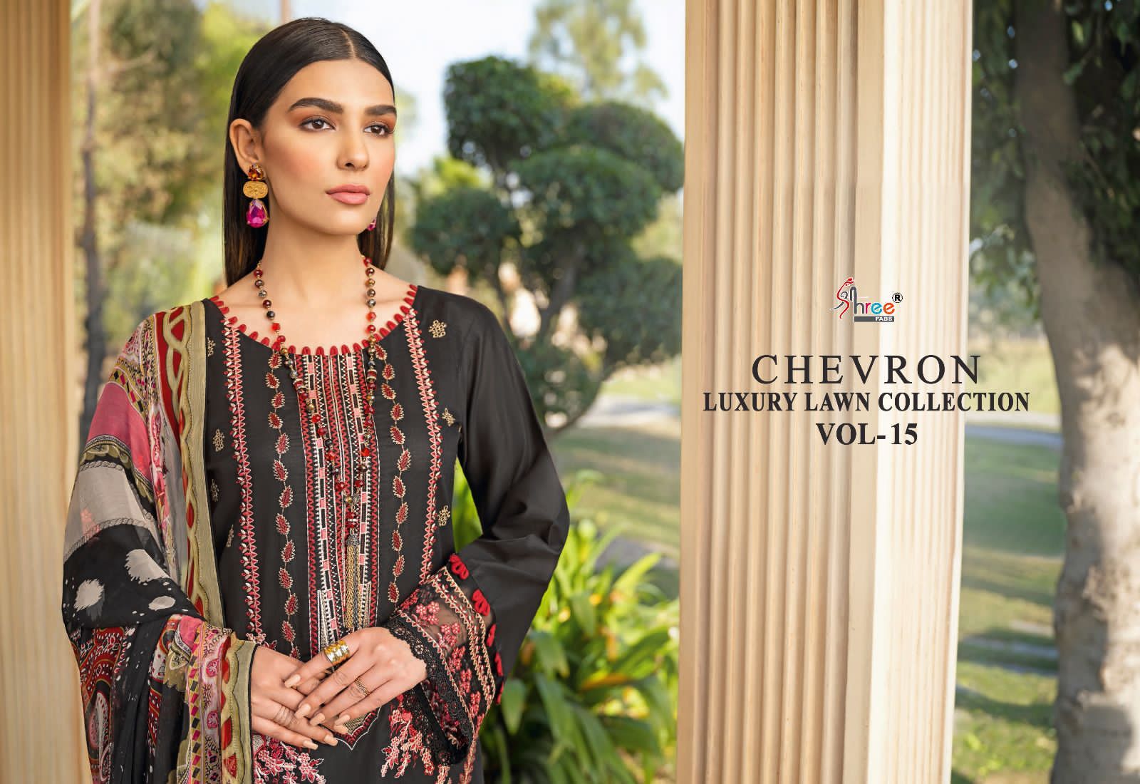 Shee fabs chevron luxury lawn collection vol 15 lawn decent  look salwar suit with siffon dupatta catalog