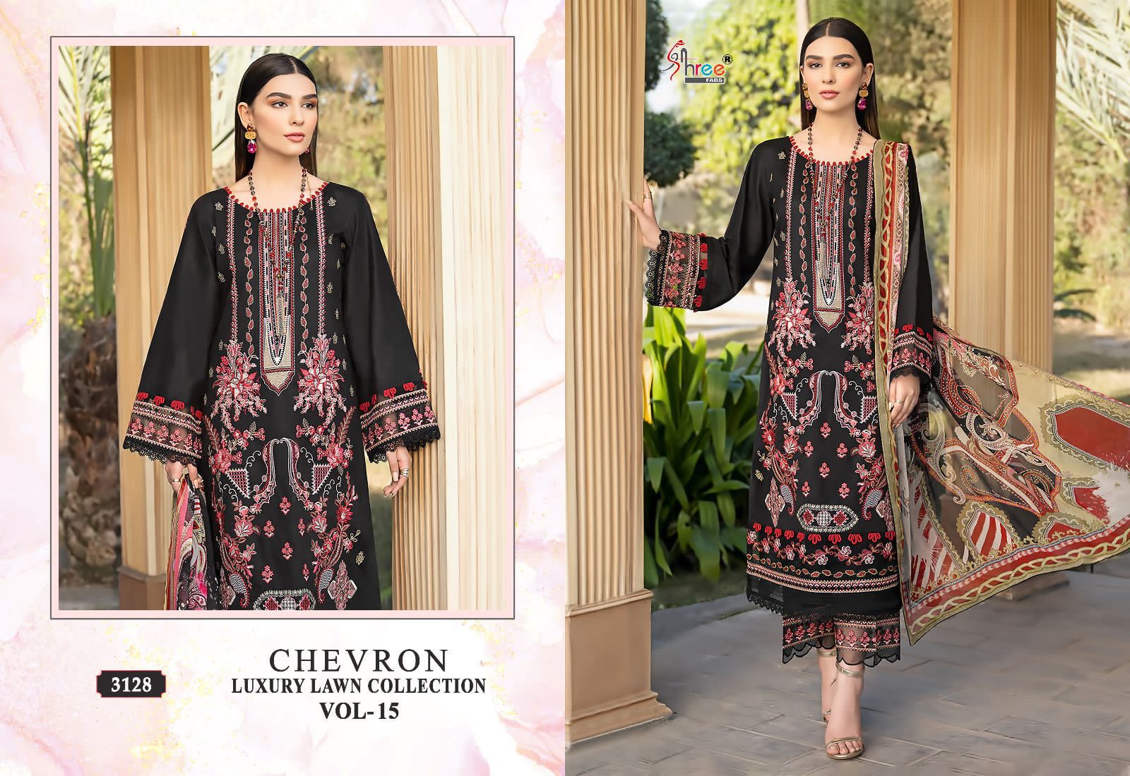 Shee fabs chevron luxury lawn collection vol 15 lawn decent  look salwar suit with siffon dupatta catalog