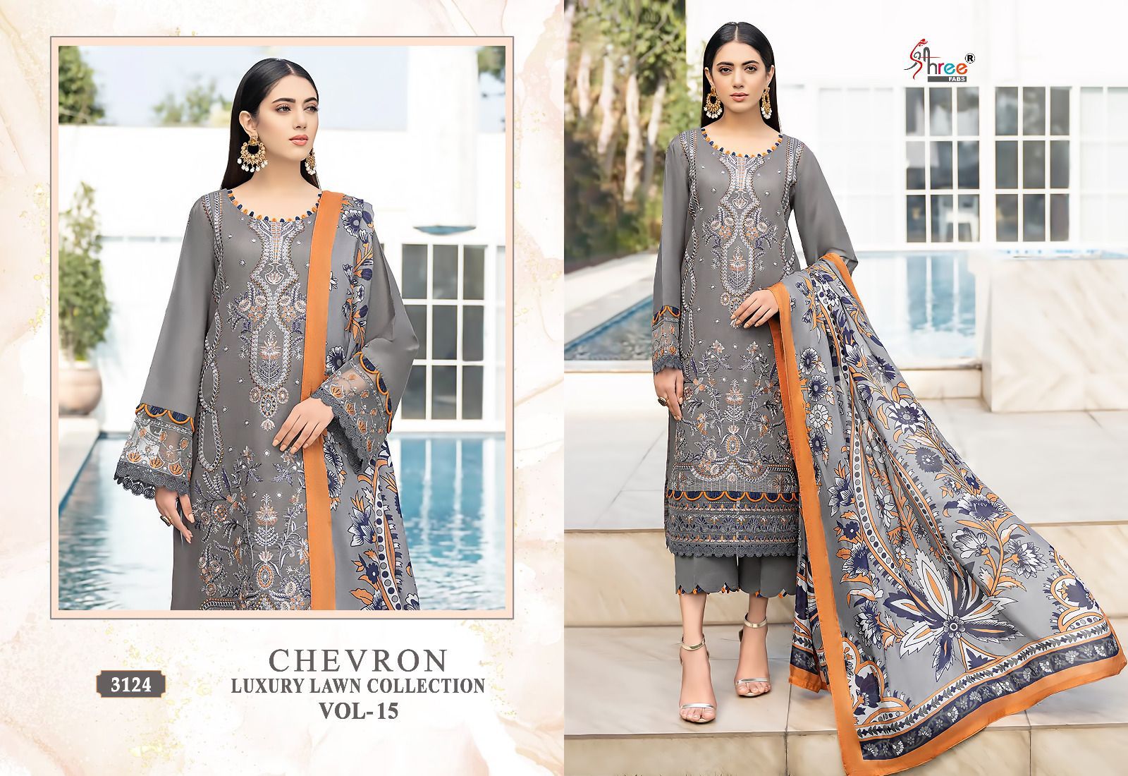 Shee fabs chevron luxury lawn collection vol 15 lawn decent  look salwar suit with siffon dupatta catalog