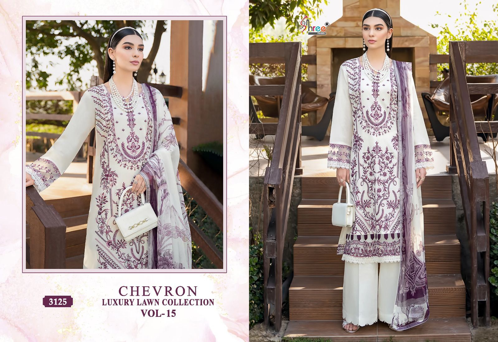 Shee fabs chevron luxury lawn collection vol 15 lawn decent  look salwar suit with siffon dupatta catalog