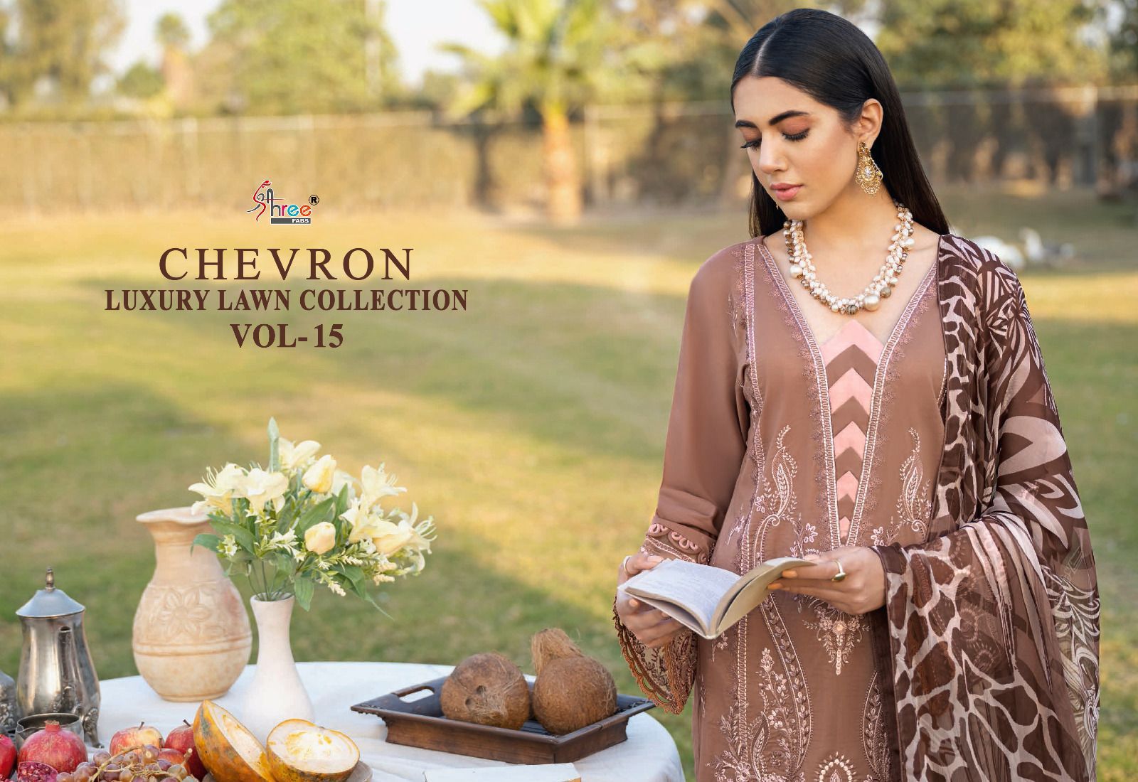 Shee fabs chevron luxury lawn collection vol 15 lawn decent  look salwar suit with siffon dupatta catalog