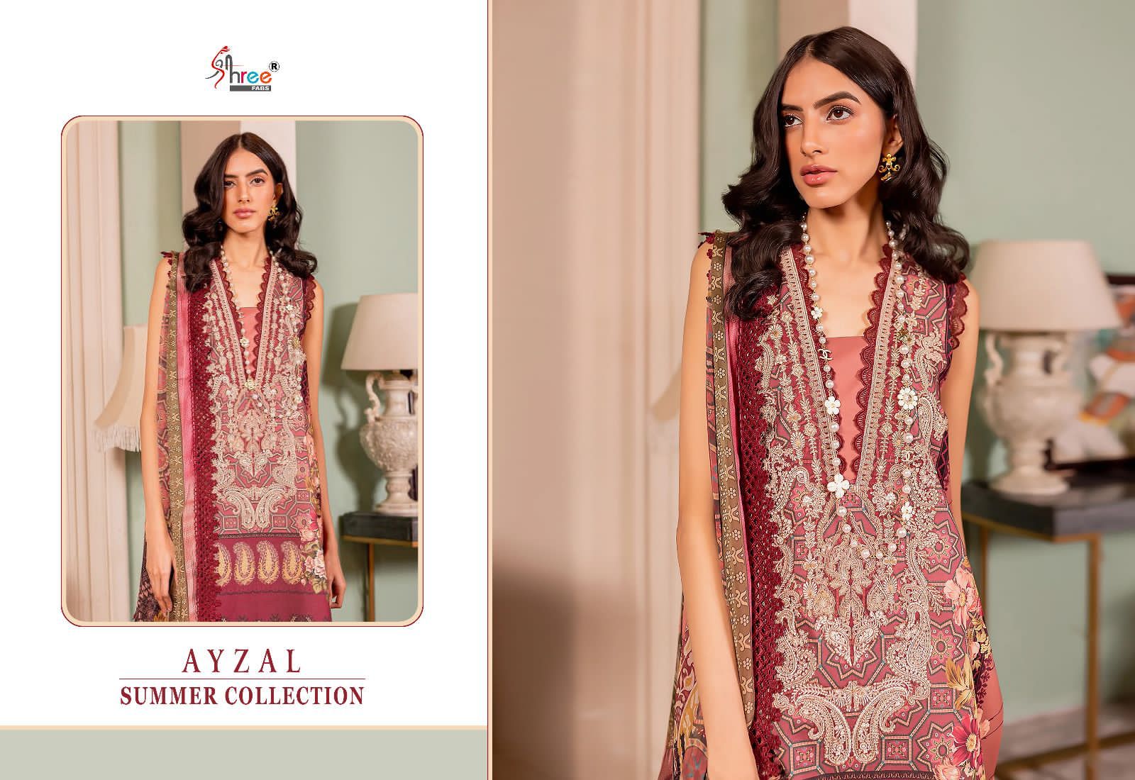 shree fabs ayzel summer collection cotton decent look salwar suit with siffon dupatta catalog