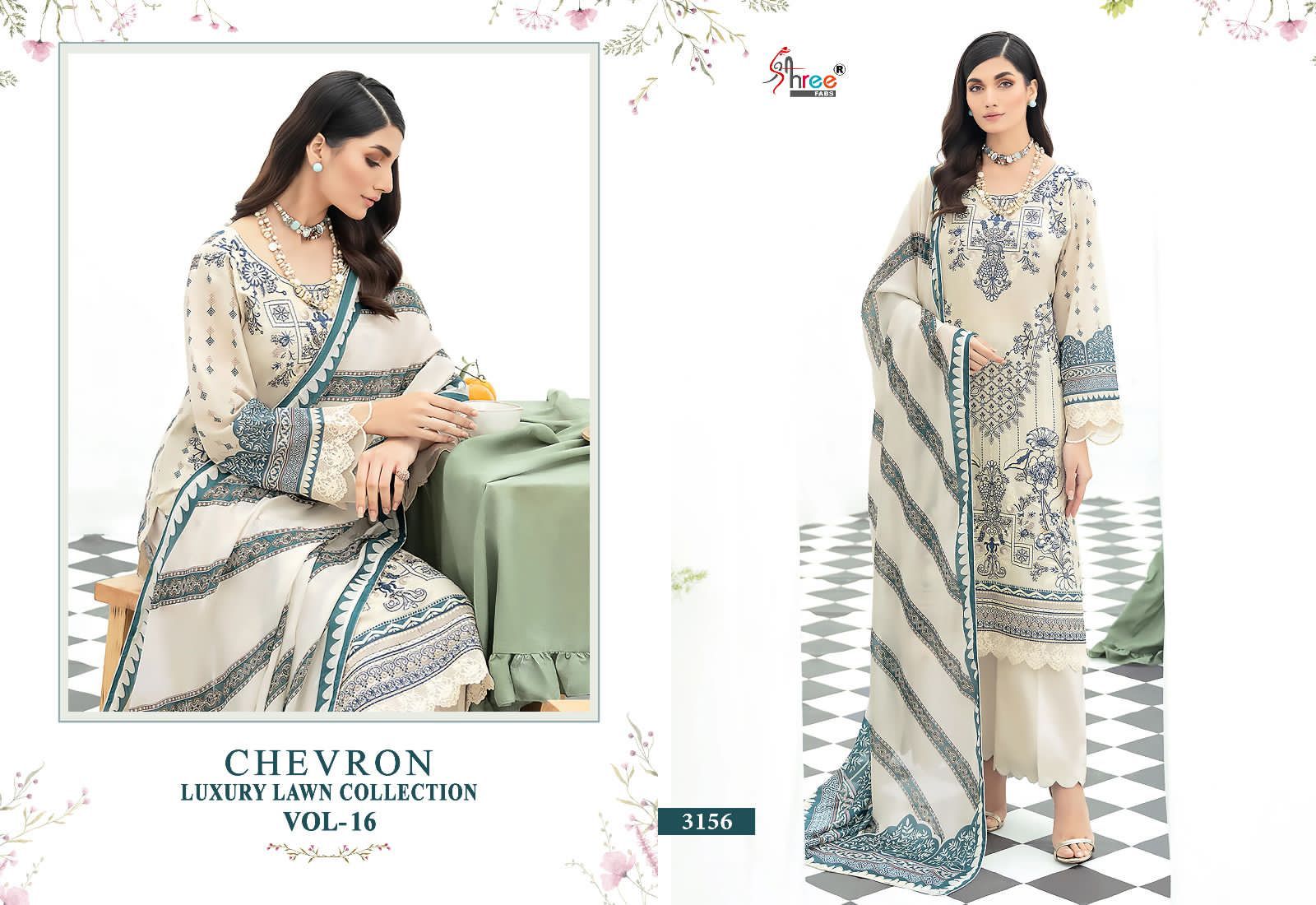 shree fabs chevron luxury lawn collection vol 16 lawn decen embroidery look salwar suit with siffon dupatta catalog