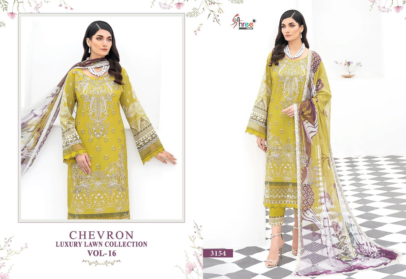 shree fabs chevron luxury lawn collection vol 16 lawn decen embroidery look salwar suit with siffon dupatta catalog